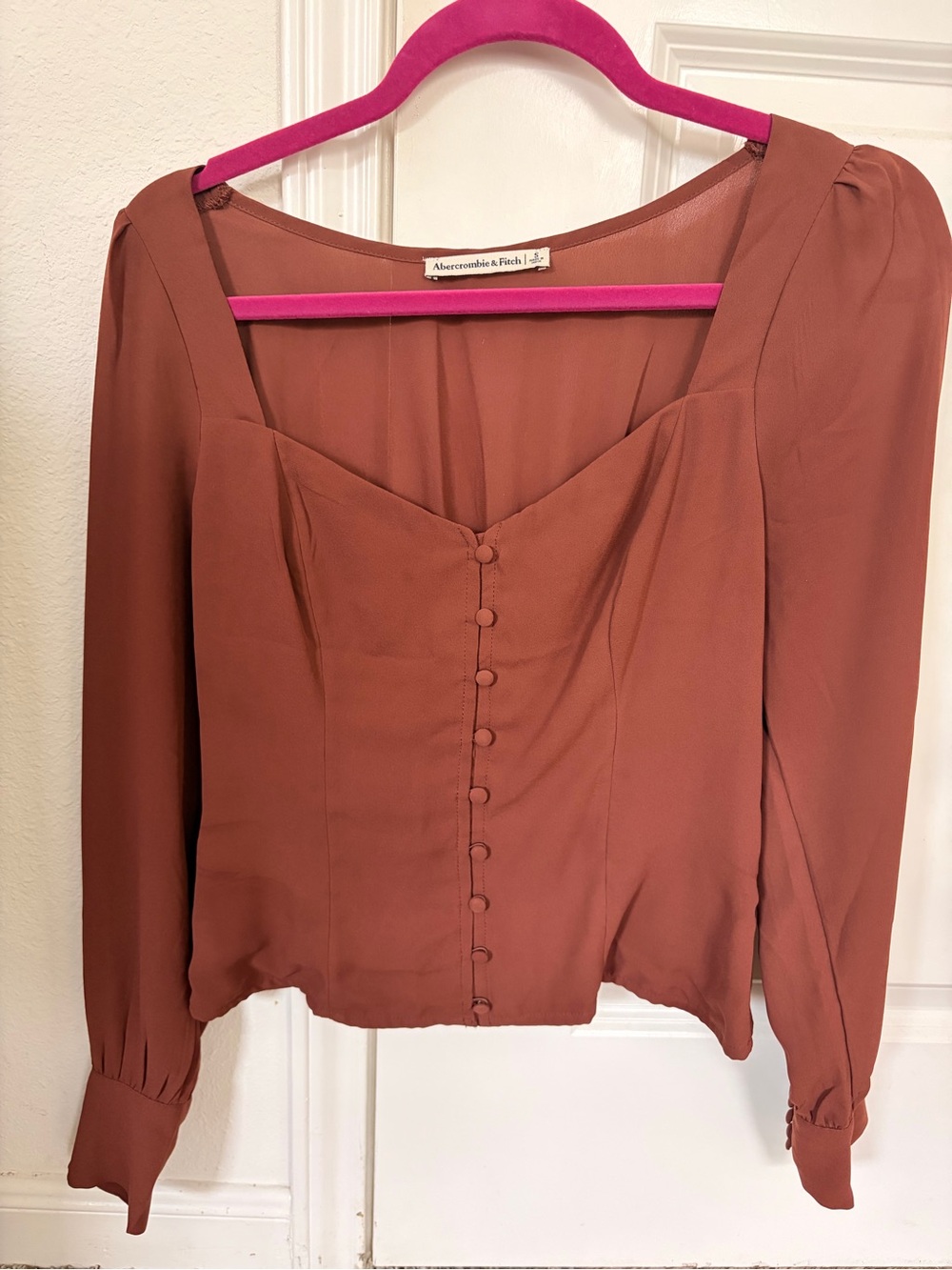Abercrombie & Fitch Women's Rust Brown Button-Front Sweetheart Blouse